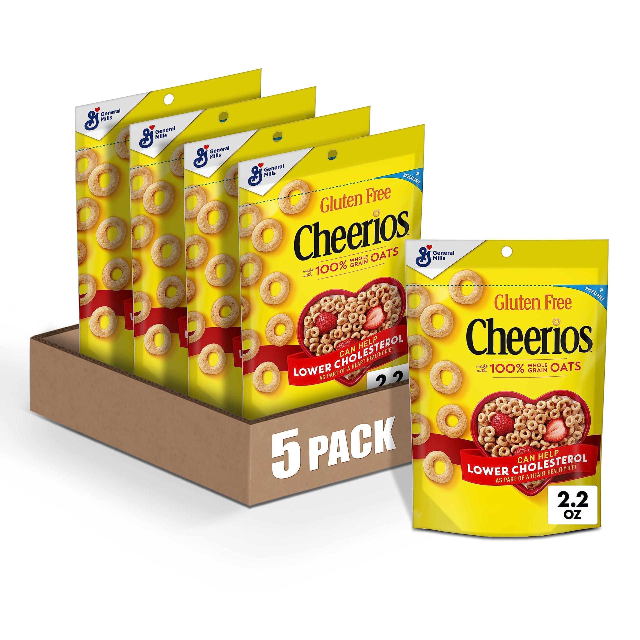 Cheerios Cheerios Whole Grain Oats Gluten-Free Breakfast Cereal, 2.2 oz Pouch (Pack of 5)