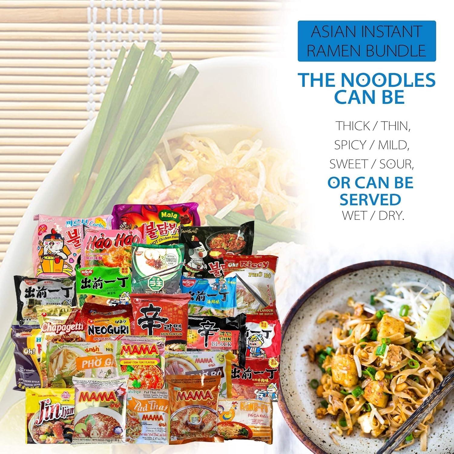 ZOTATO (30 Packs) Ramen Mystery Box - Global Flavor Adventure with a Mix of Spicy & Non-Spicy Noodles Bundle with Fun Recipe Book