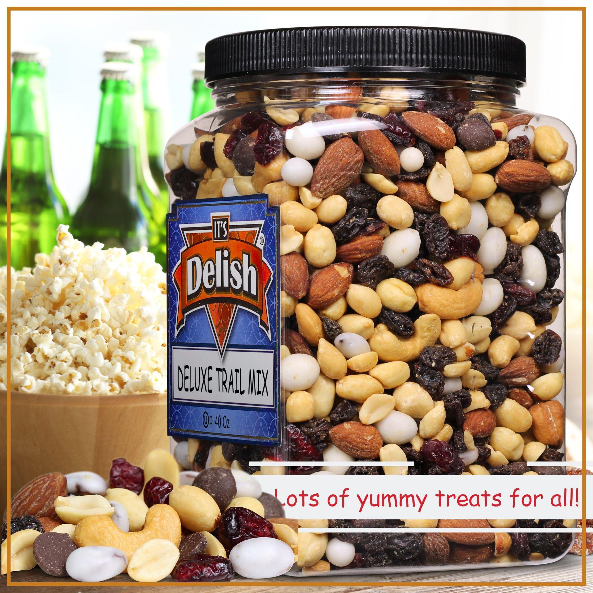 It's Delish Deluxe Trail Mix with Greek Yogurt, Chocolate, Fruit and Nuts by Its Delish 2.5 lbs Jumbo Container Healthy Mix of Greek Yogurt Coated Raisins & Dark Chocolate Chips, Dried Fruit and Nuts, Certified Kosher Dairy