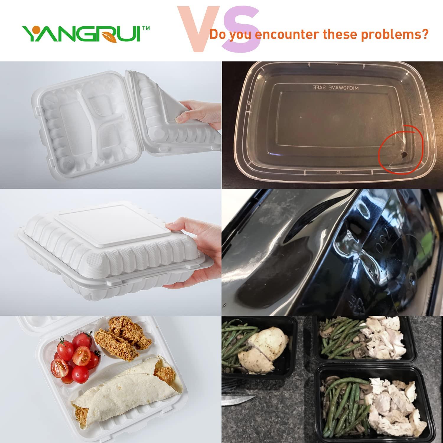 YANGRUI YANGRUI Plastic Plates Reusable 9 Inch 3 Compartment Plates For Party 150 Pack+Take Out Containers with Lids for Food 55 pack 8\'\'