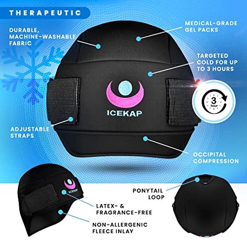 ICEKAP Icekap (2-Hour Cooling) Extra Strength Cold Cap, Adjustable Compression, Swappable Gel Packs. Class 1 Medical Device for Migraine, Scalp, Concussion Relief, Chemo. Comfortable Sizes & Machine Washable