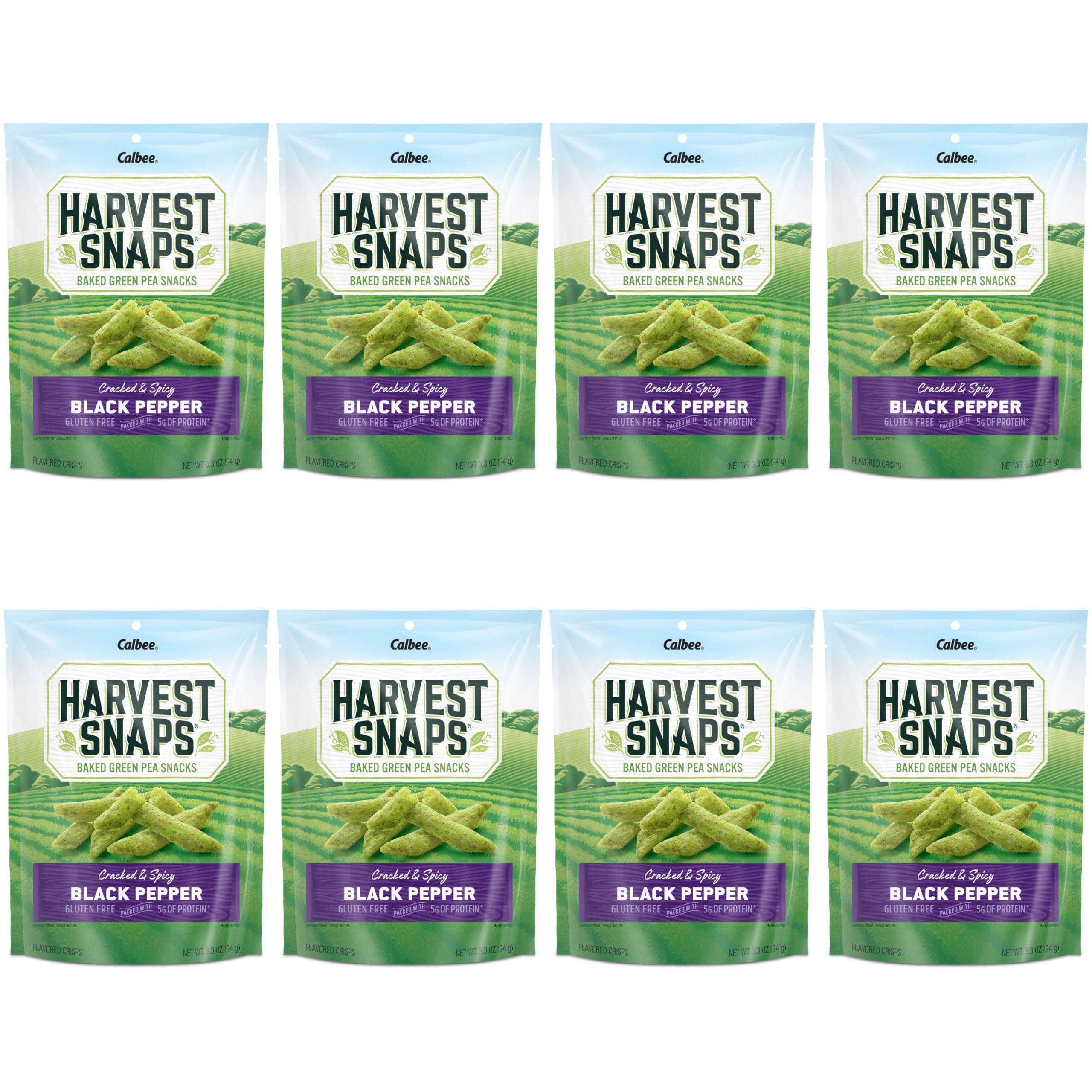 HARVEST SNAPS Harvest Snaps Veggie Chips (Black Pepper Snack Crisps) | Powered by Plant Protein, Gluten Free, Non-GMO Baked Vegetable Crisps | Made in USA (8 Snack Packs)