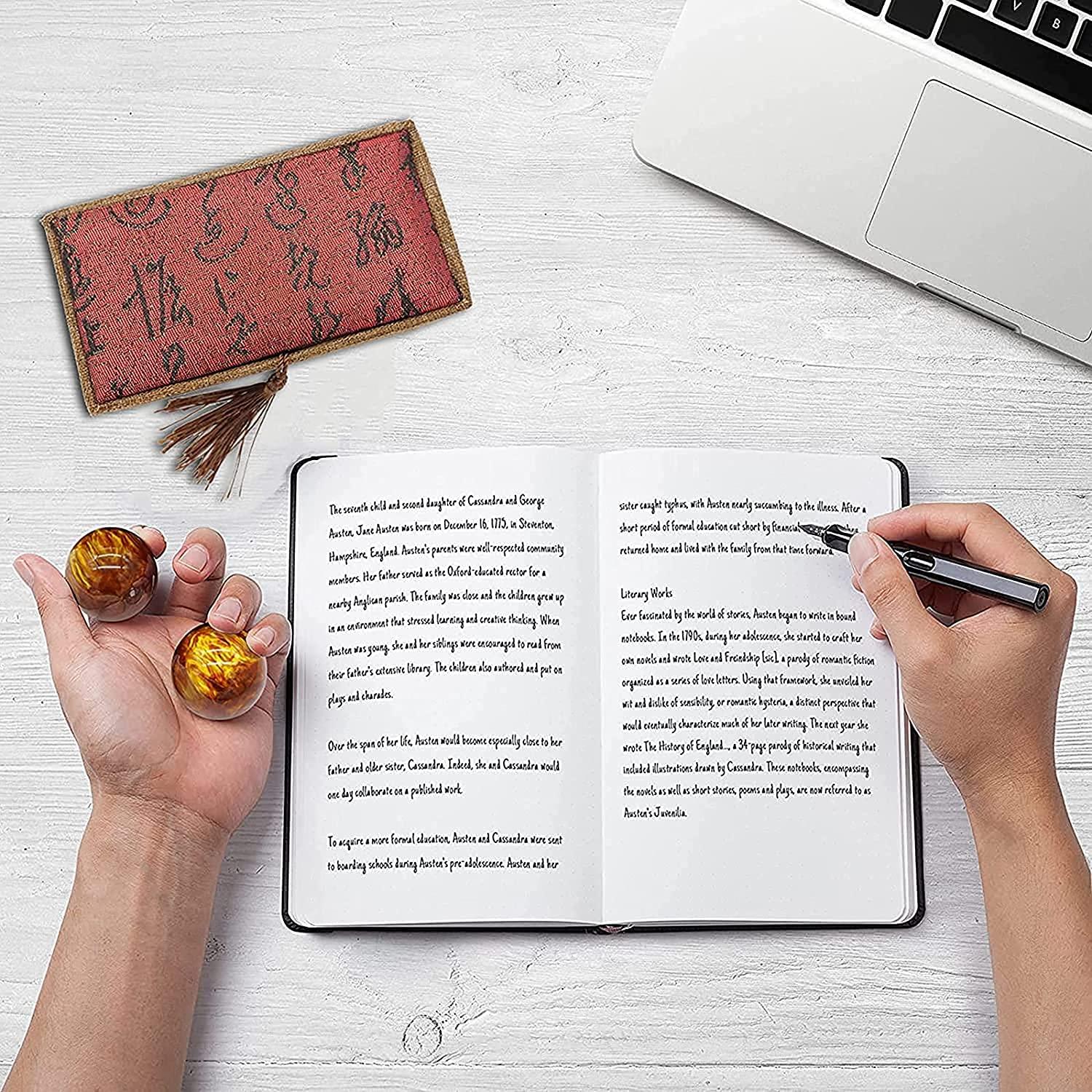 ZHANGDONG ZHANGDONG Baoding Balls Chinese Exercise Balls Stress Balls for Adults 2 Inch Chinese Health Exercise Massage Balls, Massage Natural Stone Health Ball Box for Hand Therapy, Exercise(Color:Beeswax)