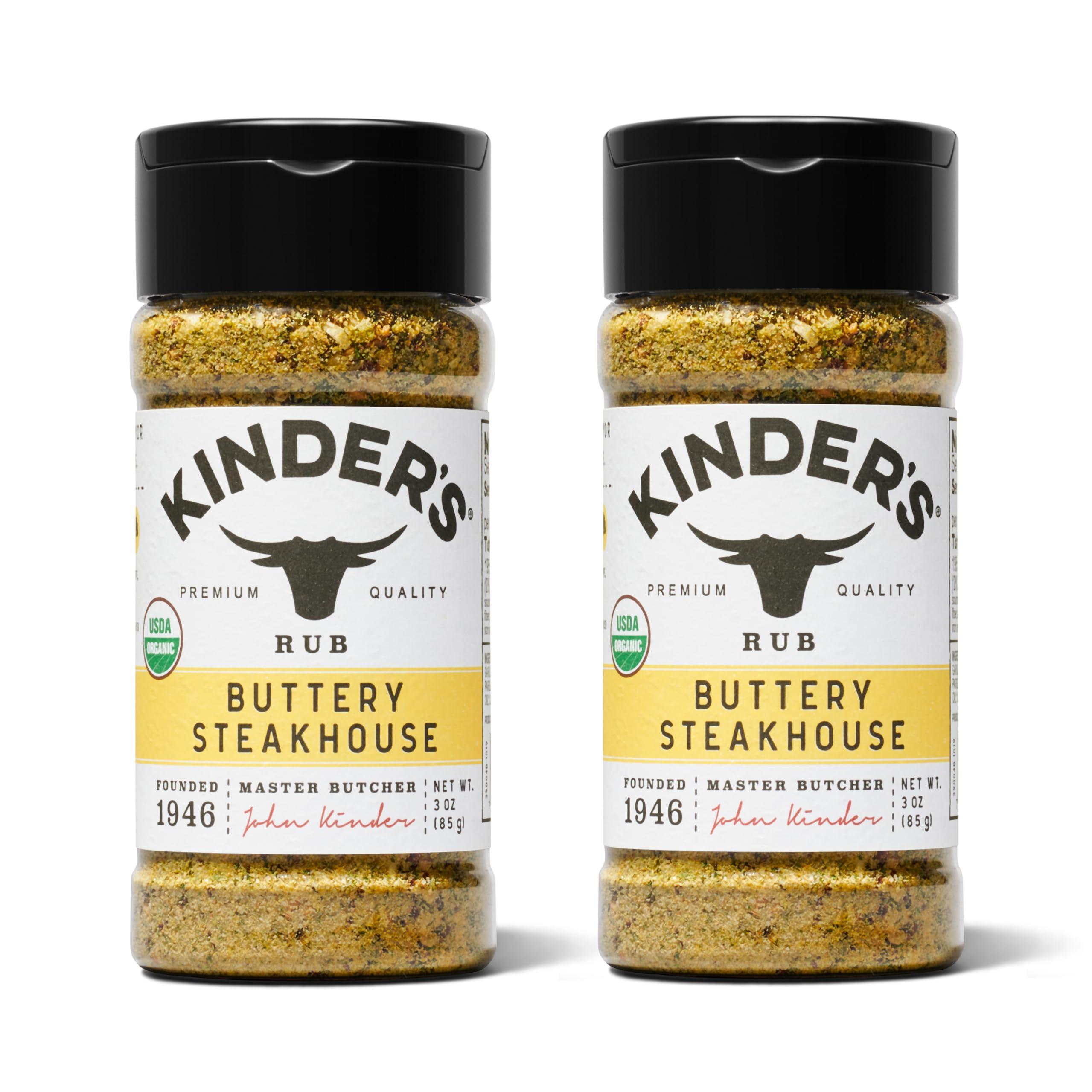 KINDER'S Kinder\'s Organic Buttery Steakhouse Rub, Premium Quality Seasoning, MSG Free, USDA Certified Organic, 3 oz (2 Pack)
