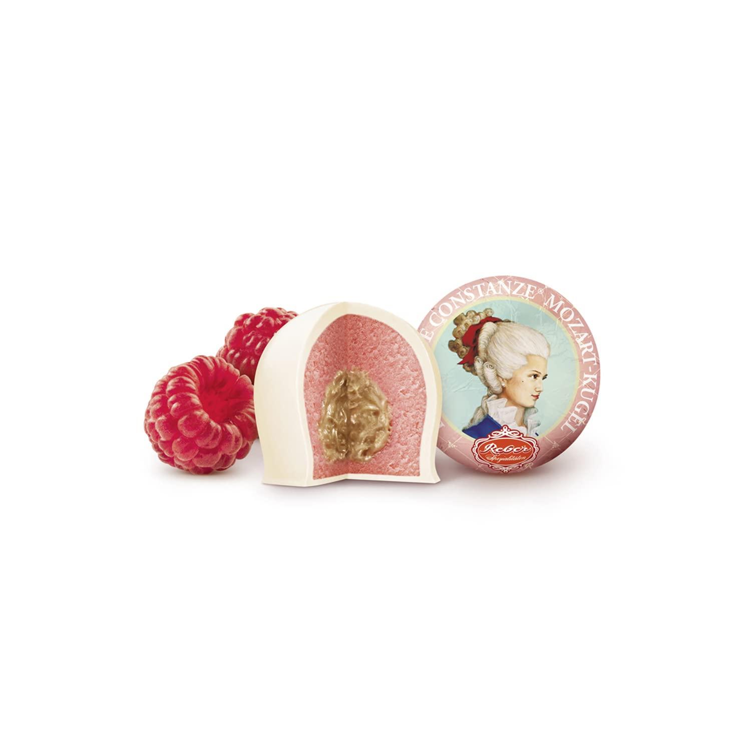 Reber REBER Constance Kugel with White Chocolate with Hazelnut Praline and Marizpan Filling with Raspberry, 6pc Portrait Box