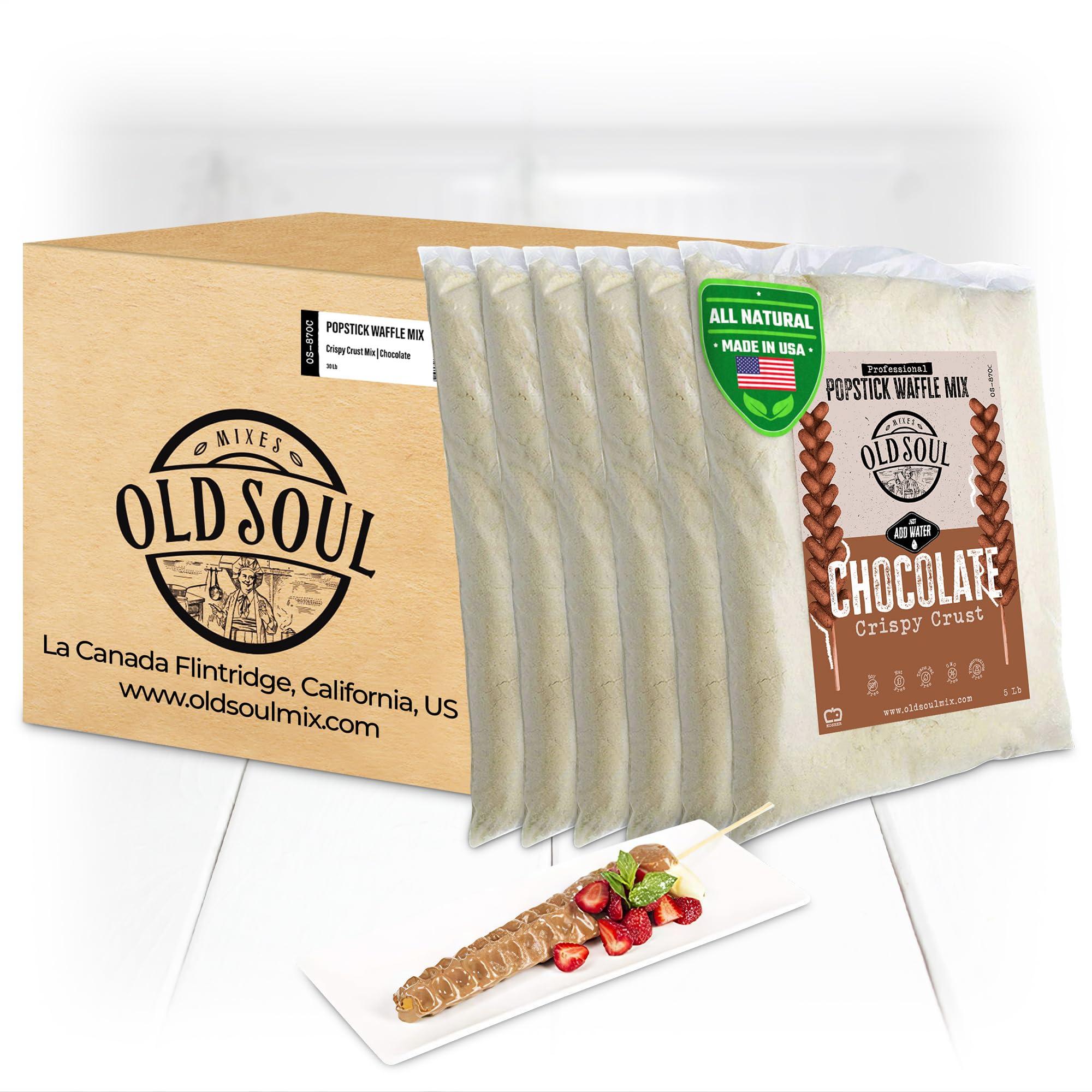 MIXES OLDSOUL OldSoul Professional Popstick Waffle Mix | Stick Waffles Dough Mix | Chocolate Flavor | 30 Lbs | 672 Waffles (30 Lbs, Traditional)