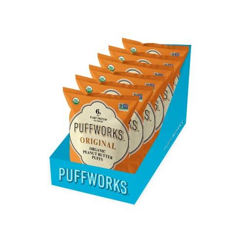 Puffworks Puffworks Original Organic Peanut Butter Puffs, 1.2 Ounce (Pack of 6), Plant-Based Protein Snack, Gluten- and Rice-Free, Vegan, Kosher