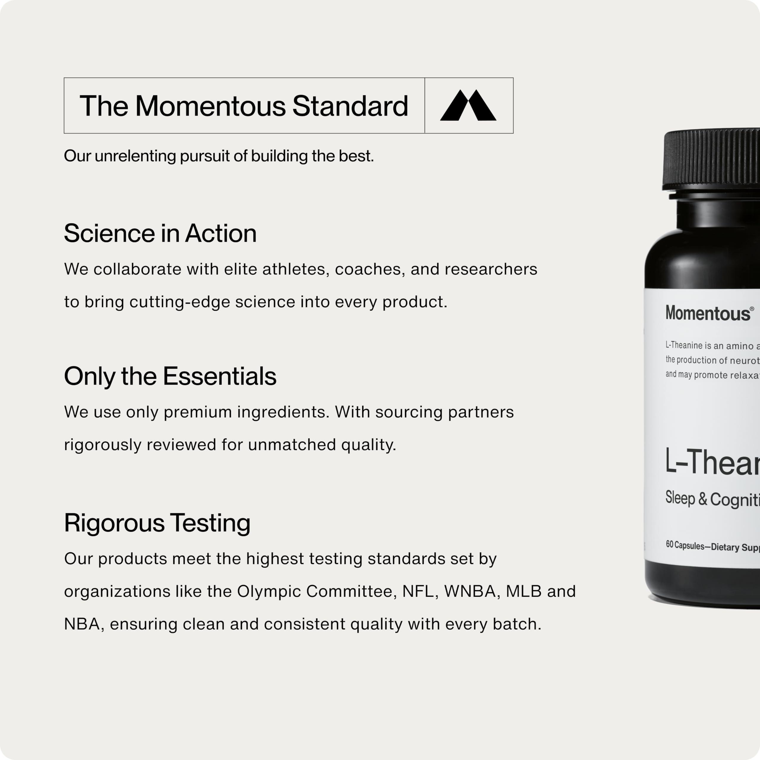 Momentous Momentous L-Theanine Supplement - 200mg Capsules to Promote Relaxation and Focus - NSF Certified, GMO-Free, Gluten Free, 60 Servings