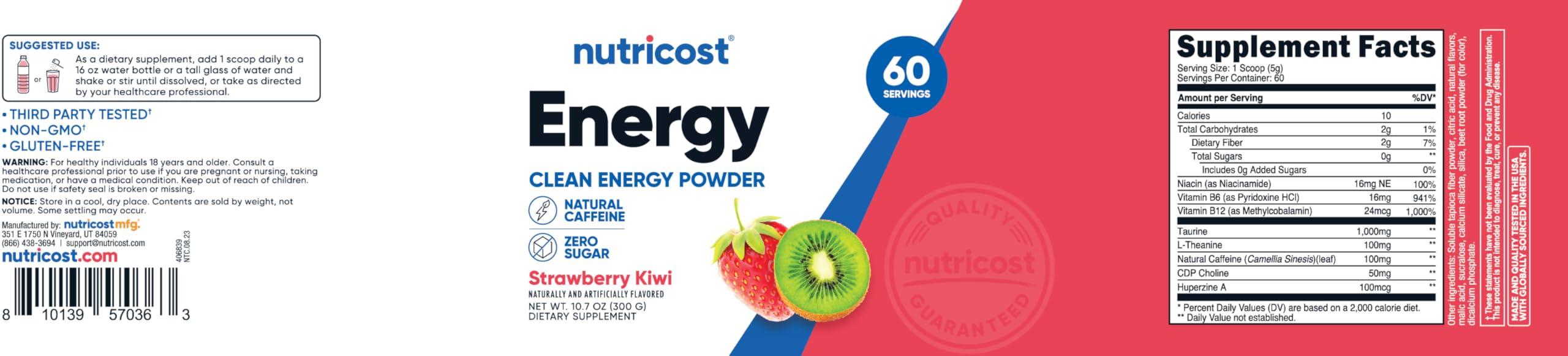 Nutricost Nutricost Energy Complex (Strawberry Kiwi) (60 Servings) - Clean Energy Powder, 300g Dietary Supplement