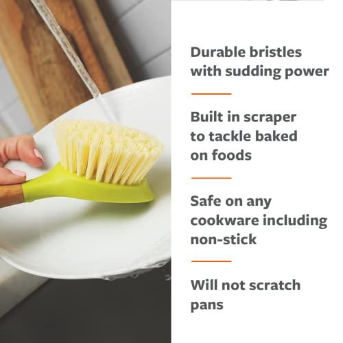 Full Circle Full Circle, White Bubble Up Bamboo Dish Brush, White & Be Good Kitchen Dish Brush with Bamboo Handle Long Handle Dish Scrubber with Tough Bristles, Green