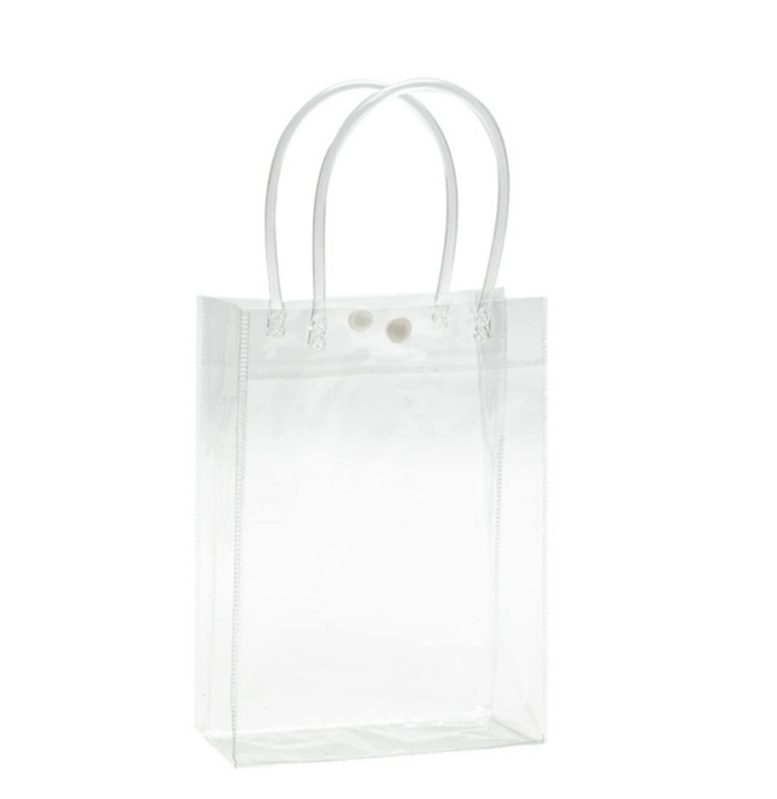 Rikyo Rikyo 12 pc Clear Gift Bags,Plastic Gift Bags with Handle and Button, Reusable Transparent PVC Gift Wrap Tote Bag for Bridal Party Favor, Baby Shower, Wedding Favor, Shopping Bag Bulk (10x8x3)