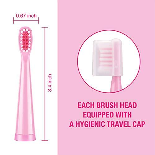 Vekkia Vekkia Kids Electric Toothbrush Replacement Heads - 7X More Plaque Removal, End-Rounded 3D Curved Soft Bristles, Comfortable & Efficient Clean Teeth, Perfect for Kid Small Mouth, Pink (4 Pack)