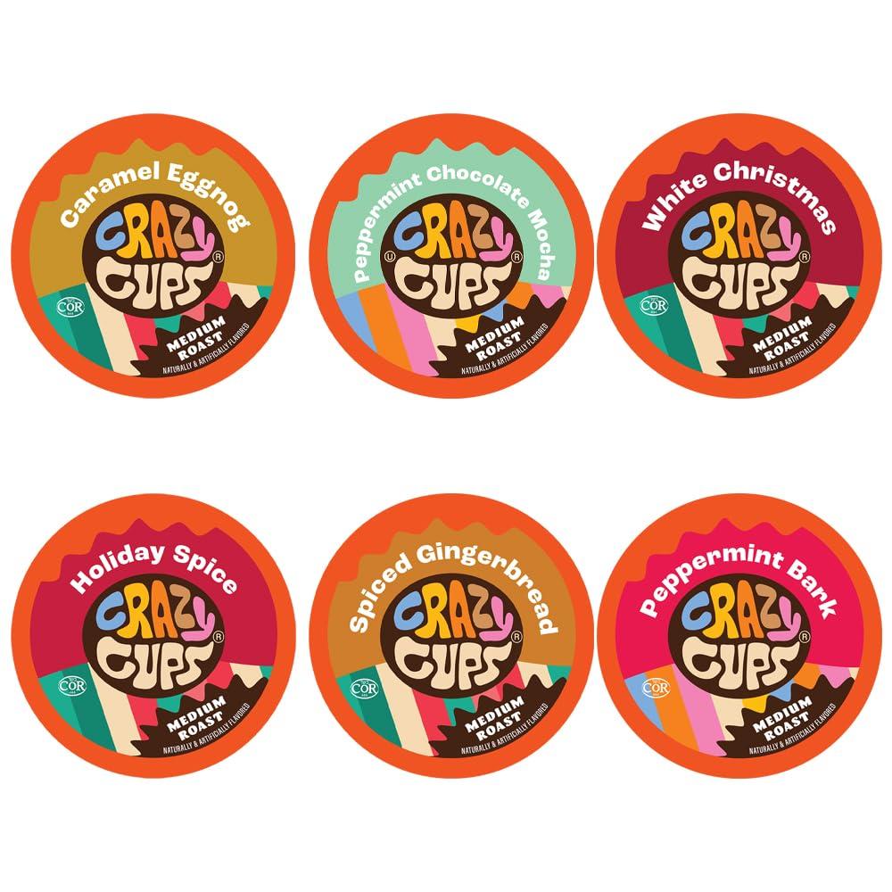 Crazy Cups Crazy Cups Christmas Coffee Variety Pack, Holiday Sampler of Single Serve Flavored Coffee Pods For Keurig K Cup Machines, 50 Count - Great Holiday Gift