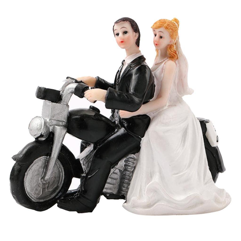 predolo predolo Bride Groom Couple Motorcycle Resin Figurine Romantic Cake Topper Party