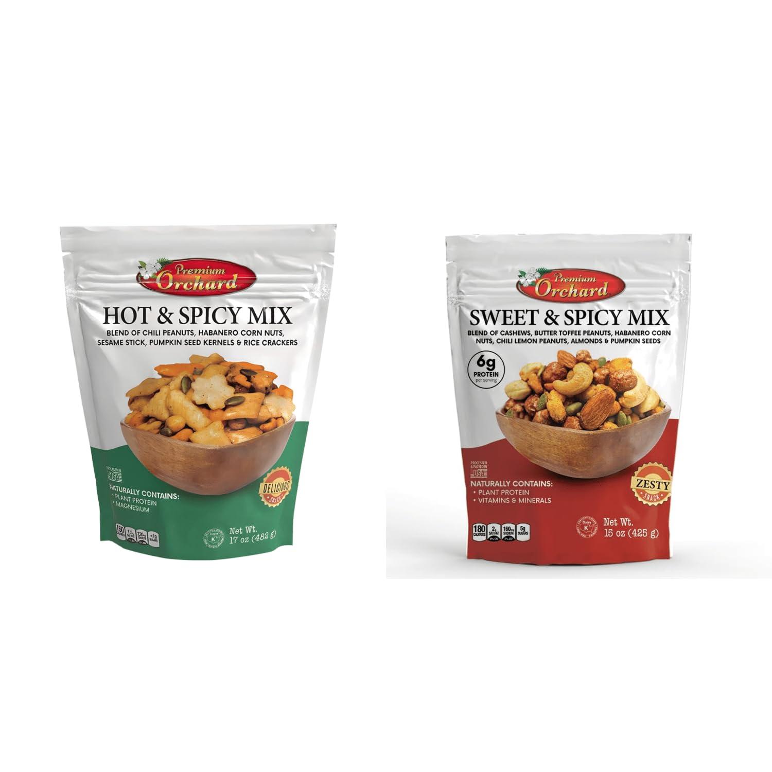 Premium Orchard MIXED NUTS Sweet & Spicy Nut Mix + Hot & Spicy Mix Savory Snacks Packed Fresh Healthy Protein Snack