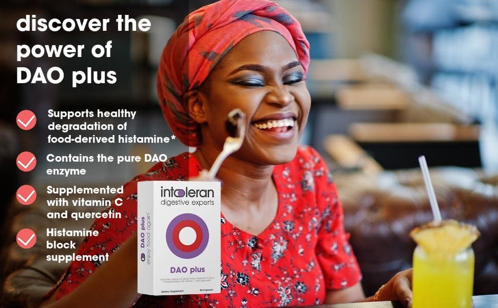 Intoleran Intoleran DAO Plus Digestive Enzymes - 50 Capsules | Supplement for Histamine Intolerance & DAO Deficiency | Healthy Histamine Levels | 30,000 HDU Diamine Oxidase (DAO) Enzyme | Vitamin C & Quercetin