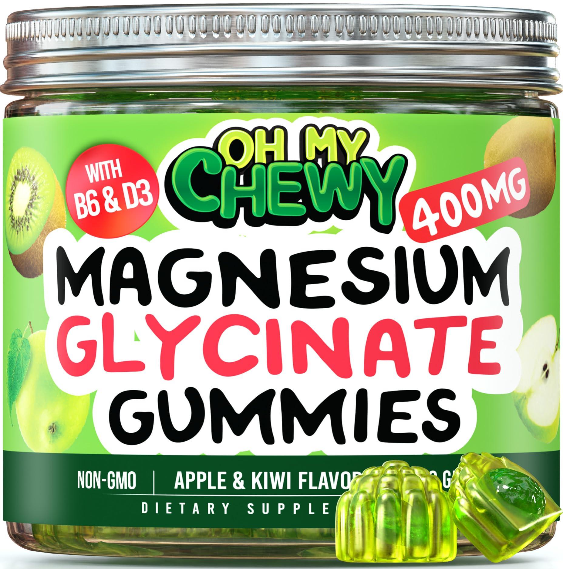 OH MY CHEWY Center-Filled Magnesium Glycinate Gummies 400MG - High Absorption for Kids, Teens & Adults - Supplement for Sleep, Calm & Muscle Relaxation with B6 & D3 - Gluten Free & Vegan Friendly - 120 Count