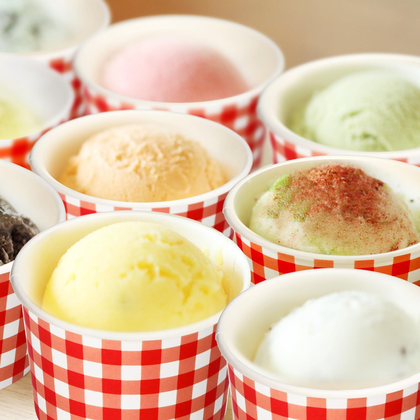 Sieral Sieral 9 Oz Ice Cream Cups Paper Bowls Disposable Gingham Cups Bulk Picnic Dessert Bowl Buffalo Plaid Snack Paper Cup Checkered Paper Party Cup for Hot or Cold Food(Red, 50 Pack)