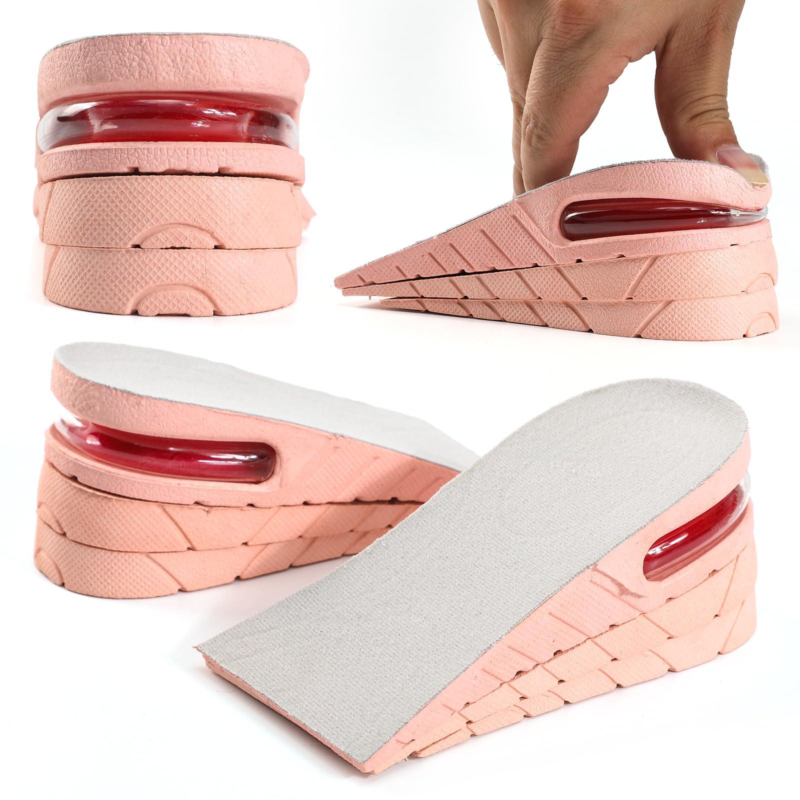 XINIFOOT Height Increase Insole 3-Layer Air Cushion Heel Insert Lift Shoes Insole for Men and Women Invisible Elevator Adjustable Insoles (Half Pad, Pink)