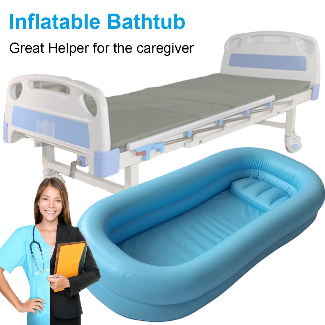 Pctaicge Medical Inflatable Tub, Portable Shower Bath Basin Kit, Portable Bathtub Adult Disabled, Patients, Seniors, Handicapped, Inflatable Bath Tub Bed Bathing with Pillow