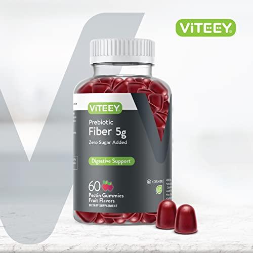 Viteey Prebiotic Fiber Gummies for Adults, 5g - Zero Sugar Added - Fiber Supplement Gummies for Digestive Health Regularity & Natural Weight Support - Vegan, Gelatin Free - Chewable Fruit Flavored Gummy