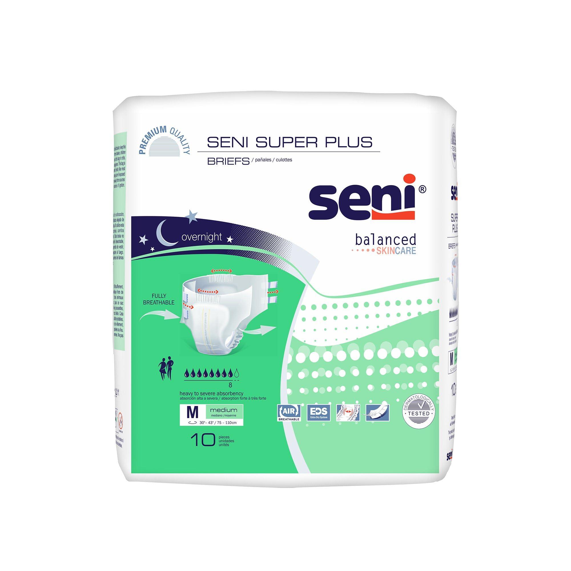 TZMO USA Inc Seni Super Plus Adult Incontinence Brief L Heavy Absorbency Breathable/Overnight, Heavy to Severe (Medium, 20, Count)