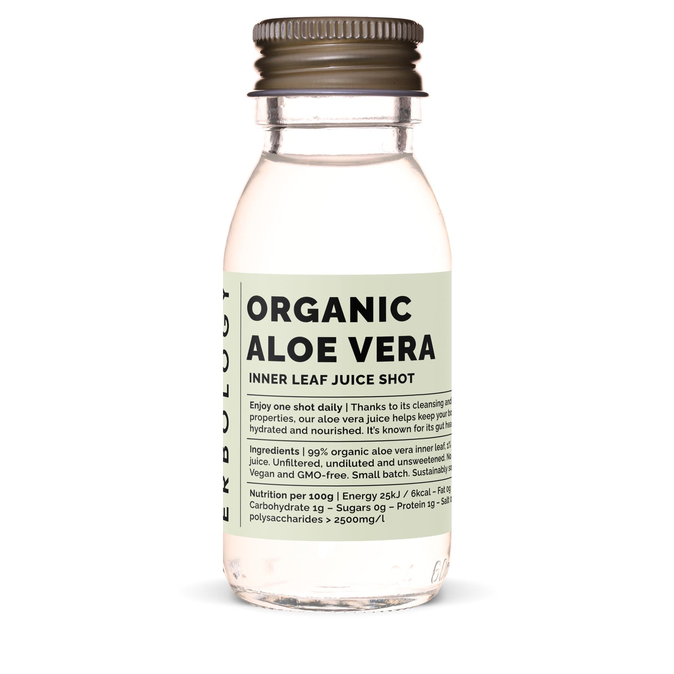 Erbology Erbology Organic Aloe Vera Juice 12 Daily Shots (2 fl oz) - Immunity Support and Detox - from Inner Leaf - Straight from Farm in Spain - Undiluted - No Added Sugar - Non-GMO - Recyclable Glass Bottle