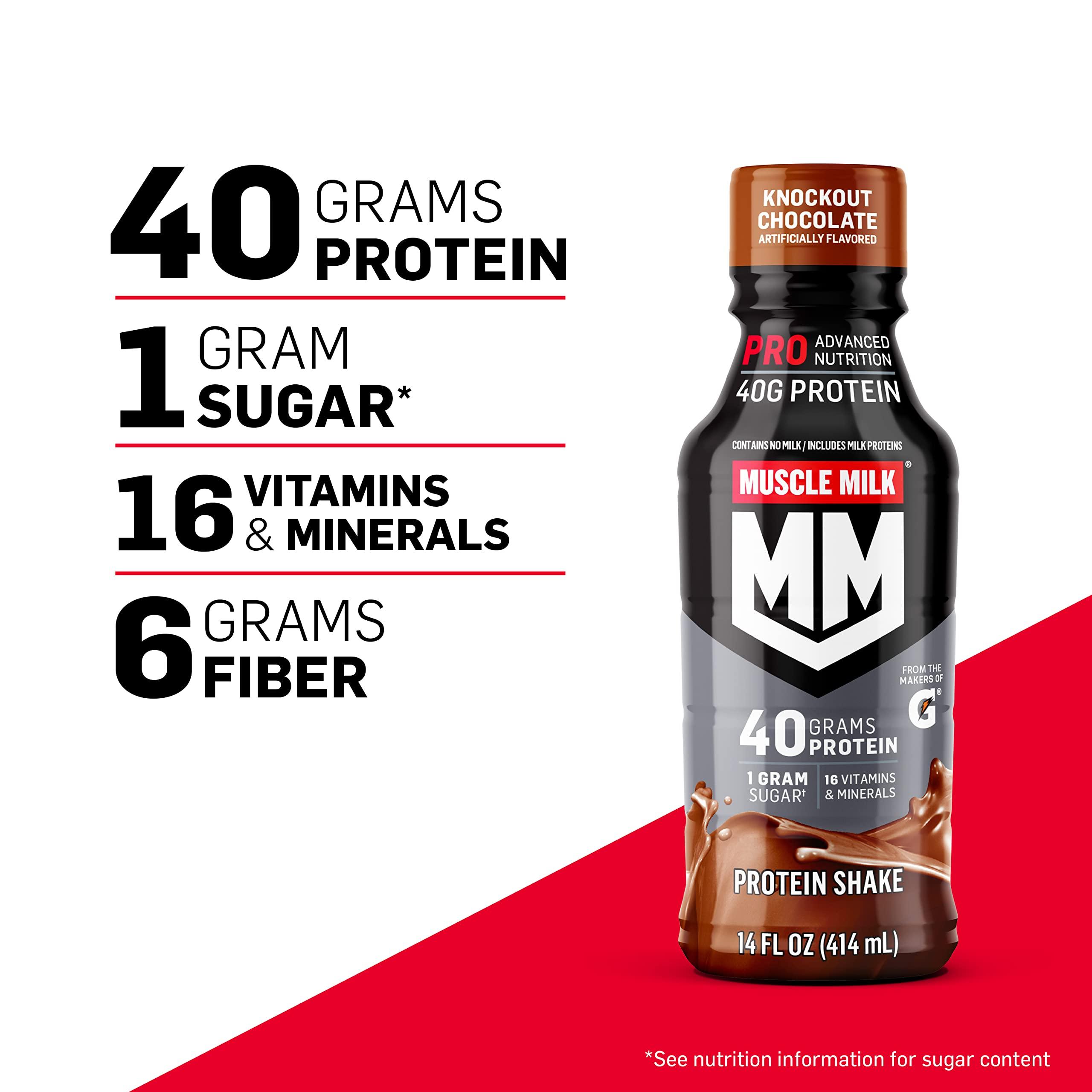 Muscle Milk Muscle Milk Pro Advanced Nutrition Protein Shake, Intense Vanilla, 14 Fl Oz Bottle, 12 Pack, 40g Protein, 1g Sugar, 16 Vitamins & Minerals, 6g Fiber, Workout Recovery, Packaging May Vary