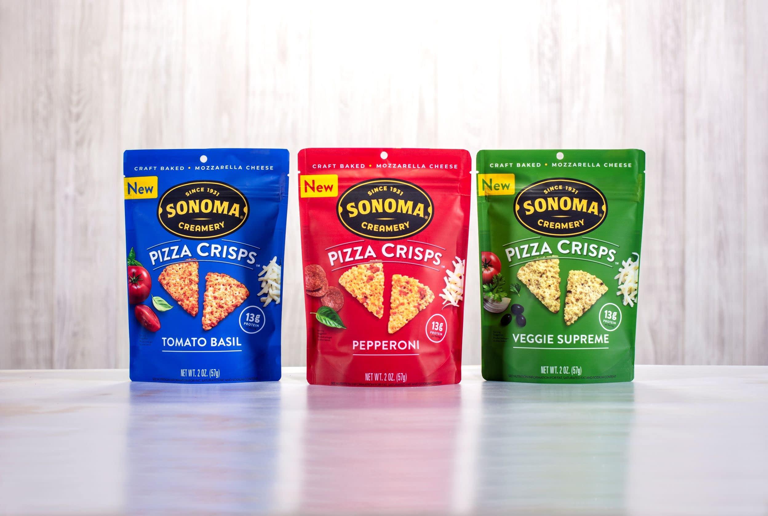Sonoma Creamery Sonoma Creamery - Pizza Crisps, Pepperoni, 2 Oz (12 Count) | Savory Snack Cracker | High Protein | Low Carb | Gluten Free | Wheat Free |Keto Friendly