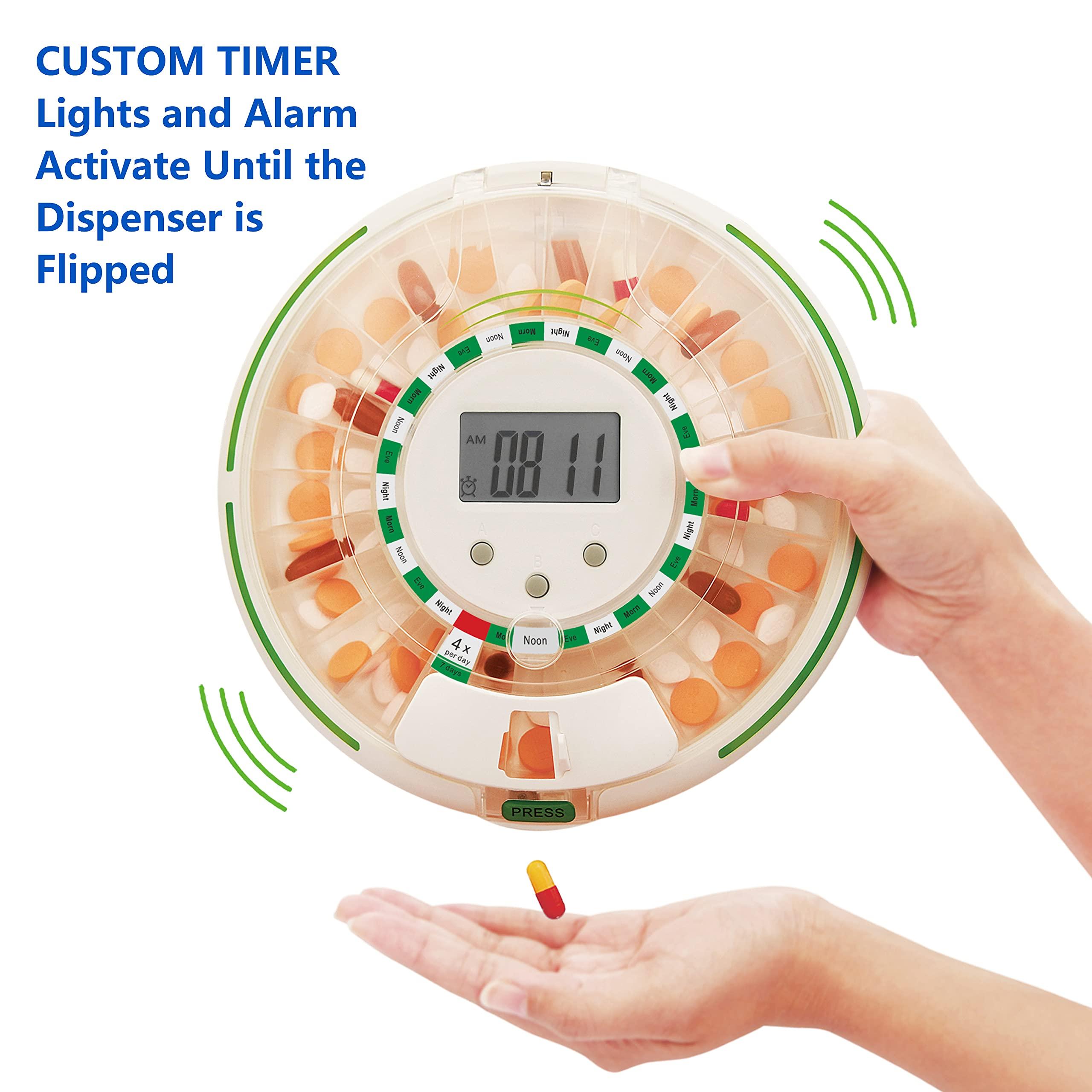 EziLife EZILIFE Automatic Pill Dispenser with Flashing Light, Sound, Alarm and Safety Lock, 28-Day Electronic Medication Organizer Dispense Vitamins and Tablets Up 6 Times/Day Easy Read Display (Frosted)