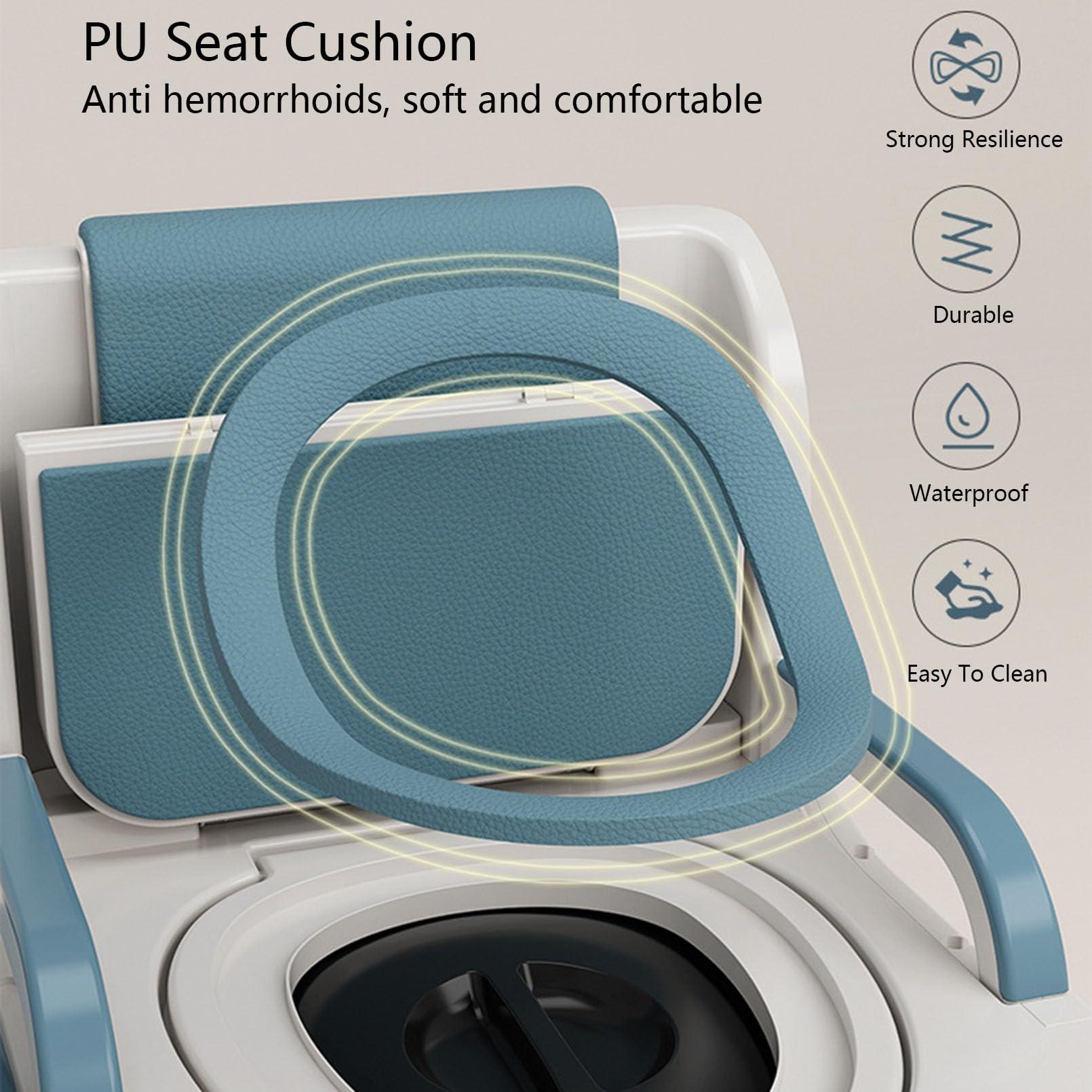 JATIBOSH Commode with Padded Seat and Backrest, Durable Toilet Chair for Adults and Seniors, Removable Pail, Drop Down Arms for Easy Transfer, 300 Lb. Weight Capacity, PP-Material, Blau