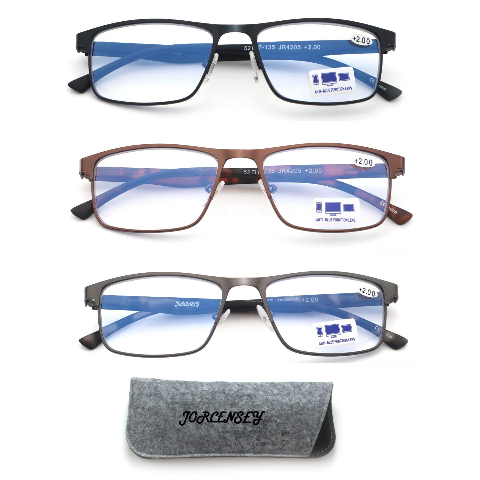 JORCENSEY JORCENSEY 3 Pack Reading Glasses for Men with Blue Light Blocking Stylish Metal Frame Readers +1.50
