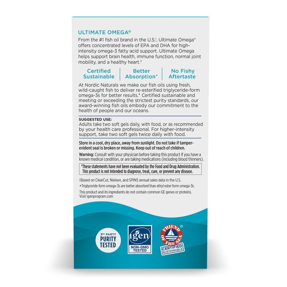 Nordic Naturals Nordic Naturals Ultimate Omega, Lemon Flavor - 90 Soft Gels - 1280 mg Omega-3 - High-Potency Omega-3 Fish Oil Supplement with EPA & DHA - Promotes Brain & Heart Health - Non-GMO - 45 Servings