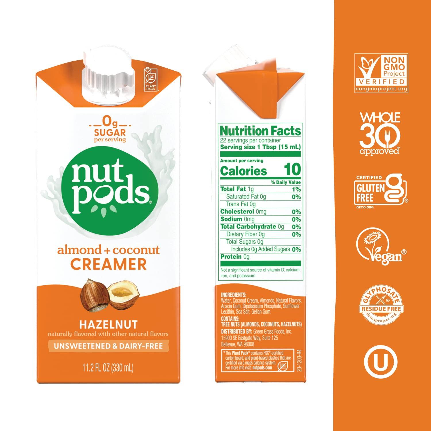 nutpods nutpods Hazelnut Creamer - Unsweetened Non Dairy Creamer Made from Almonds and Coconuts - Keto Creamer, Whole30, Gluten Free, Non-GMO, Vegan, Sugar Free, Kosher (4-Pack)