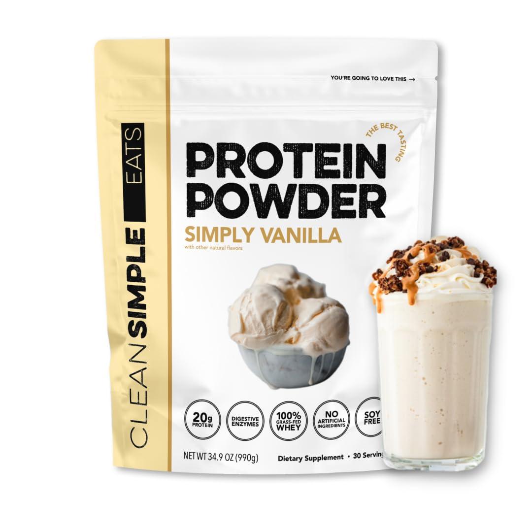 Clean Simple Eats Clean Simple Eats Simply Vanilla Whey Protein Powder, Natural Sweetened and Cold-Processed Whey Protein Powder, 20 Grams of Protein (30 Servings)