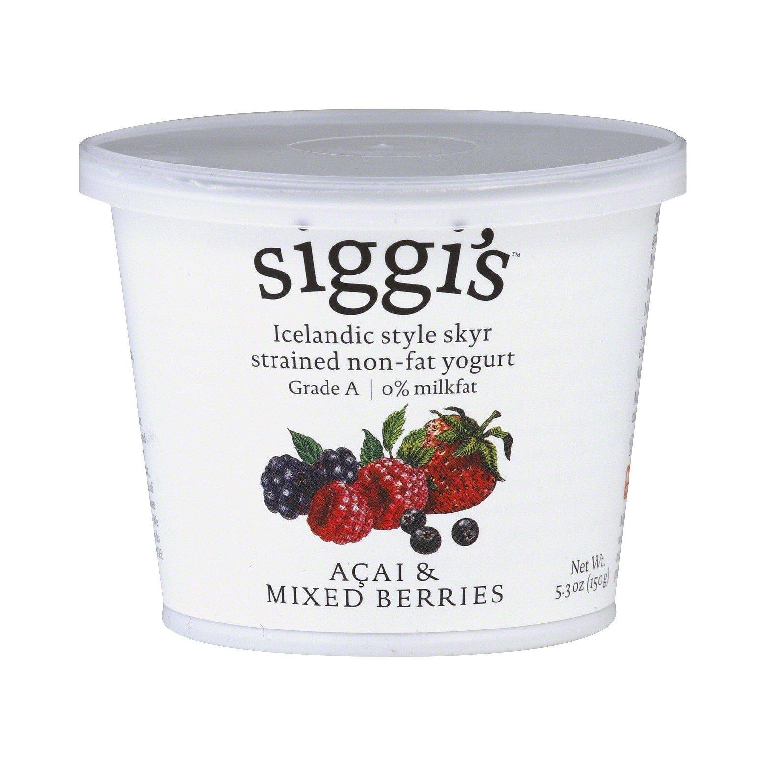 siggi's Siggis Icelandic Non Fat Mixed Berries & Acai Yogurt, 5.3 Ounce (Pack of 12)