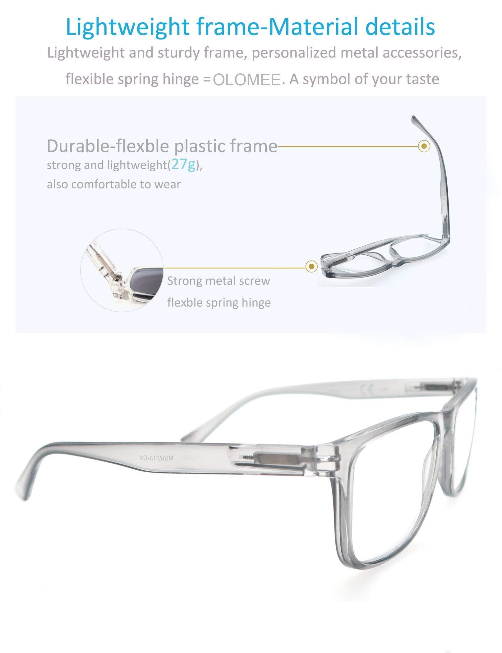 OLOMEE OLOMEE Reading Glasses 1.5 Oversized Large Square Men Readers 4 Pack,Lightweight Cheaters Glasses W/Comfortable Spring Hinges