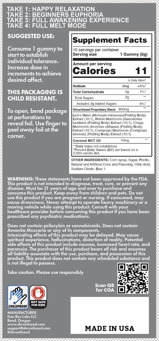 Shrumfuzed Shrumfuzed - Proprietary Nootropic Gummy 8000mg - Lion\'s Mane, Reishi, Chaga, and Cordycep Nootropic Tripee Mushroom Blend (10, Watermelon)