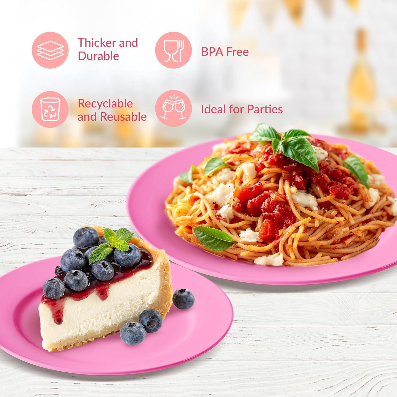 Prestee Prestee 50-pc Pink Plastic Plates - 25 Plastic Dinner Plates (10\") + 25 Salad Small Plastic Plates (7\") - Pink Disposable Plates, Tea Party Plates, Pink Party Plates, Easter Plates, Baby Shower Plates