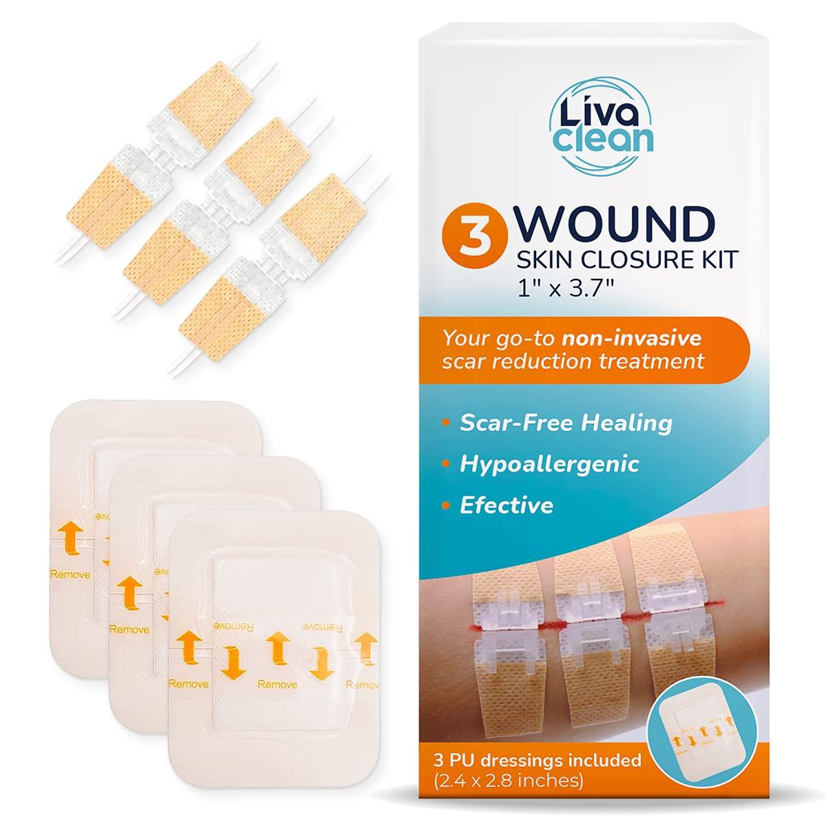 LivaClean (6 CT) 1 X 3.7 Wound Closure Strips - Zip Stitch Wound Closure Kit - Butterfly Kit Device Zip Tie Skin Closuing Butterfly Bandaids Adhesive Injury-Closing Glue Steri Strips Bandages Sutures