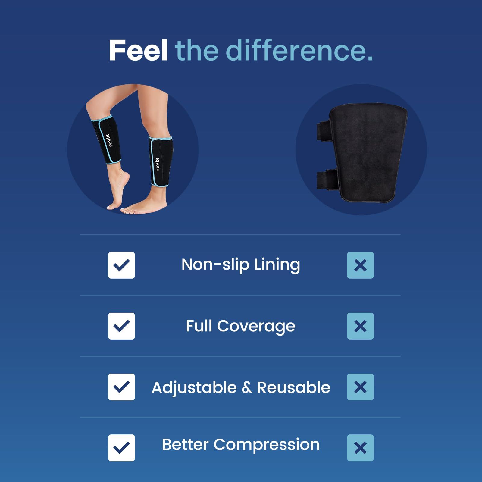 REVIX REVIX Calf and Shin Ice Packs, Reusable Leg Cold Packs for Shin Discomfort Relief, Cold Compression Brace for Leg, Elbow, Knee Post-Workout Recovery and Support, Set of 2