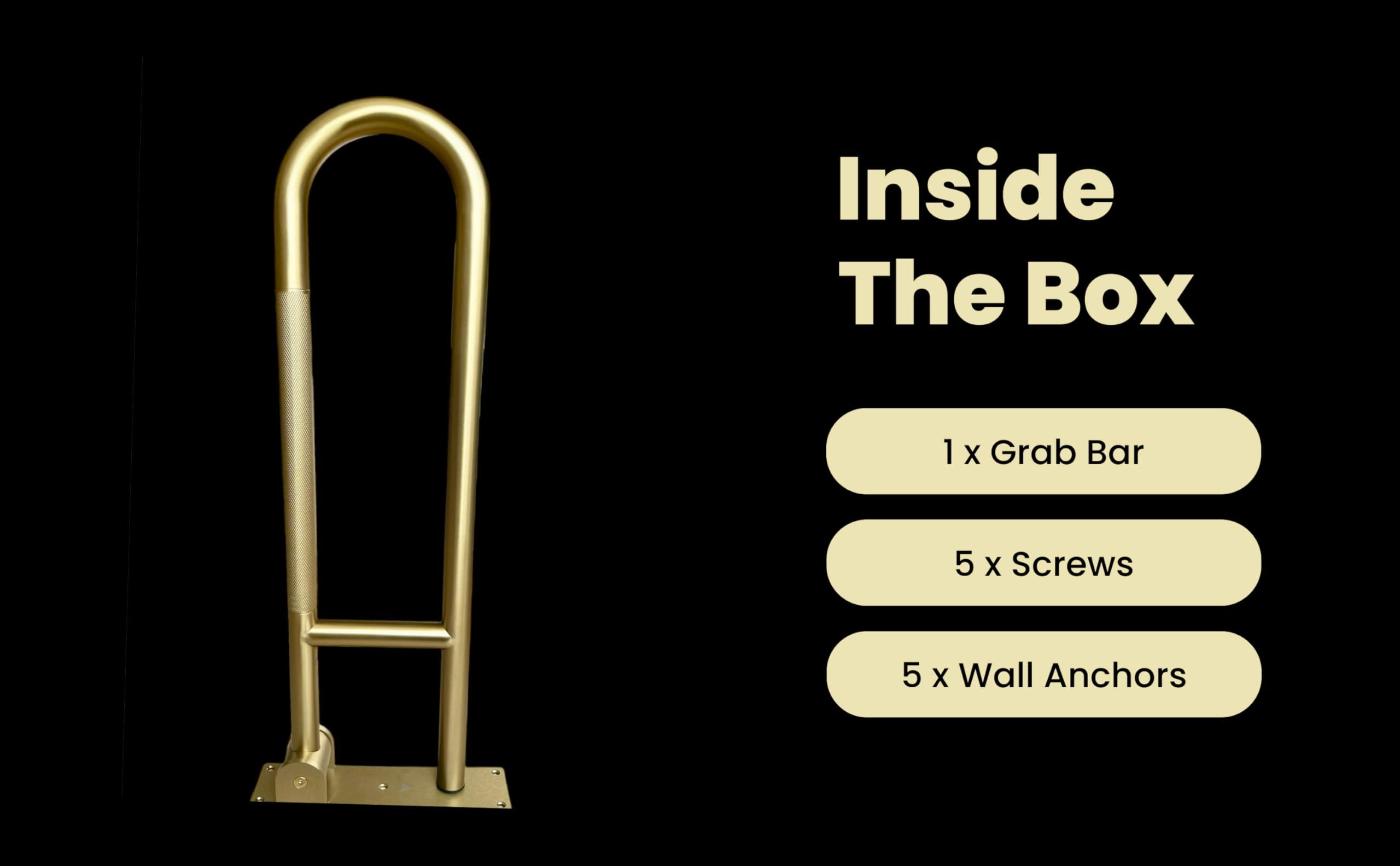 ANHEL ANHEL 30 Stainless Steel Bathroom and Toilet Grab Bar - Foldable, Flip-Up, U-Shaped, Anti-Slip with Textured Grip, Screw-in for Elderly, Disabled, Handicapped Support, Brushed Gold