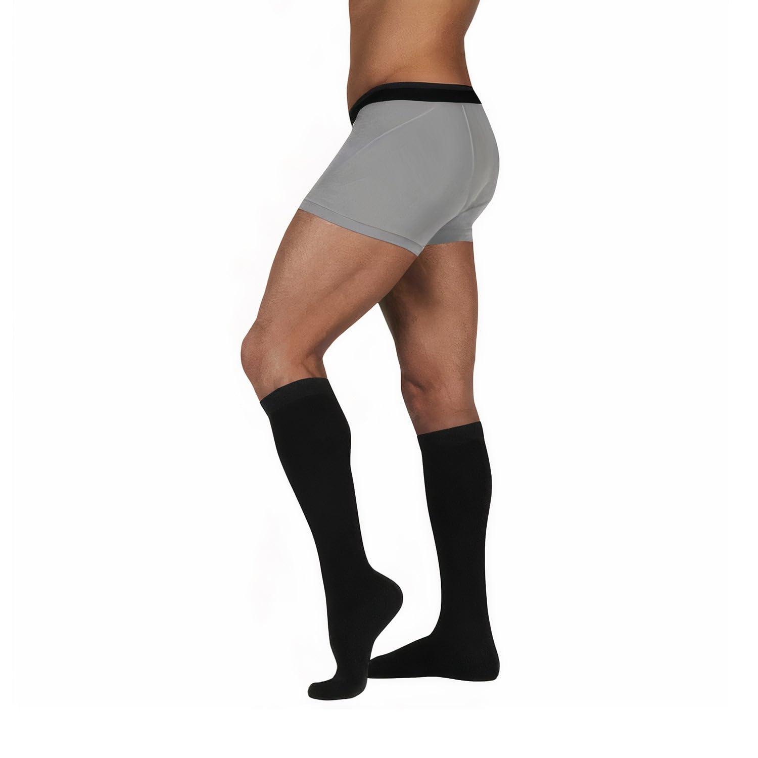 Juzo Juzo Dynamic Cotton 20-30 mmHg Compression Stockings, Ribbed Texture, Knee High, Closed Toe | Compression Socks for Men for Aching or Swollen Legs, Moderate Varicosities | Black, X-Large (V)