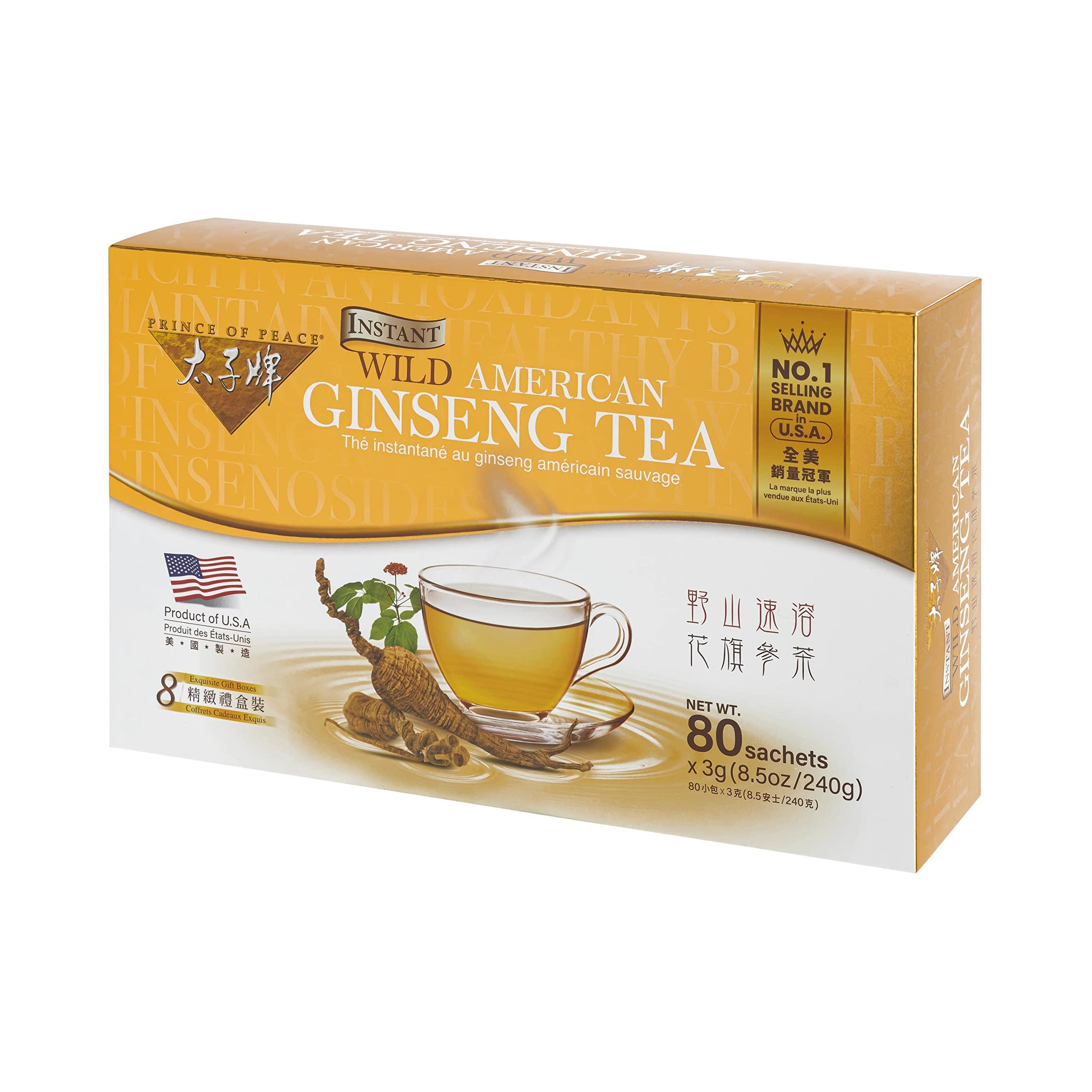 Prince Of Peace Prince of Peace Instant Wild American Ginseng Tea, 80 Sachets Healthy Drink, Caffeine-Free Energy-Boosting, Heavy Antioxidants, Plant Extract