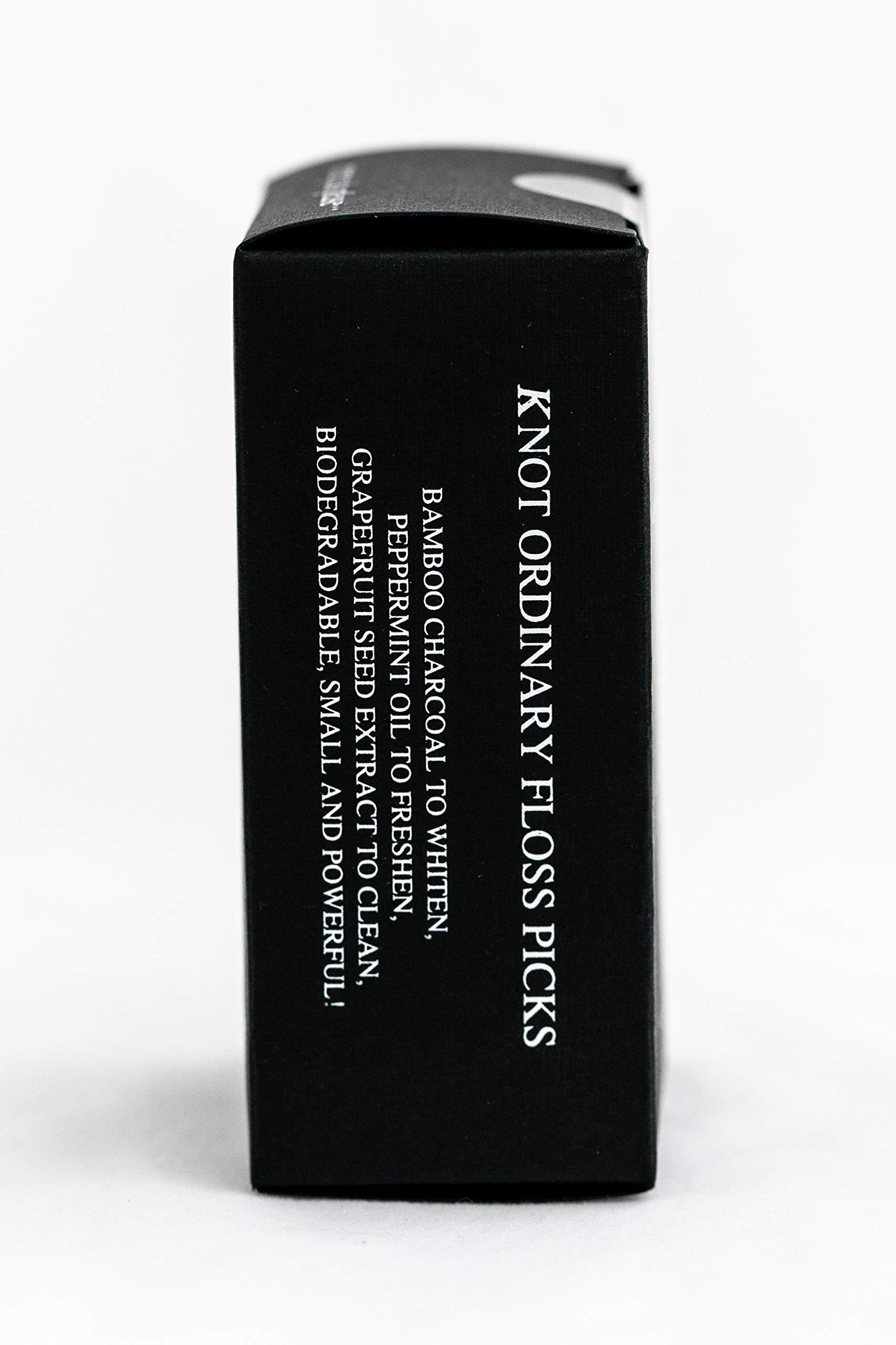 KNOT ORDINARY FLOSS Knotty Floss Bamboo Activated Charcoal with Grapefruit Seed Extract Floss Picks - Eco-friendly, pick is made of natural CORNSTARCH not plastic! Vegan - 3 Pack