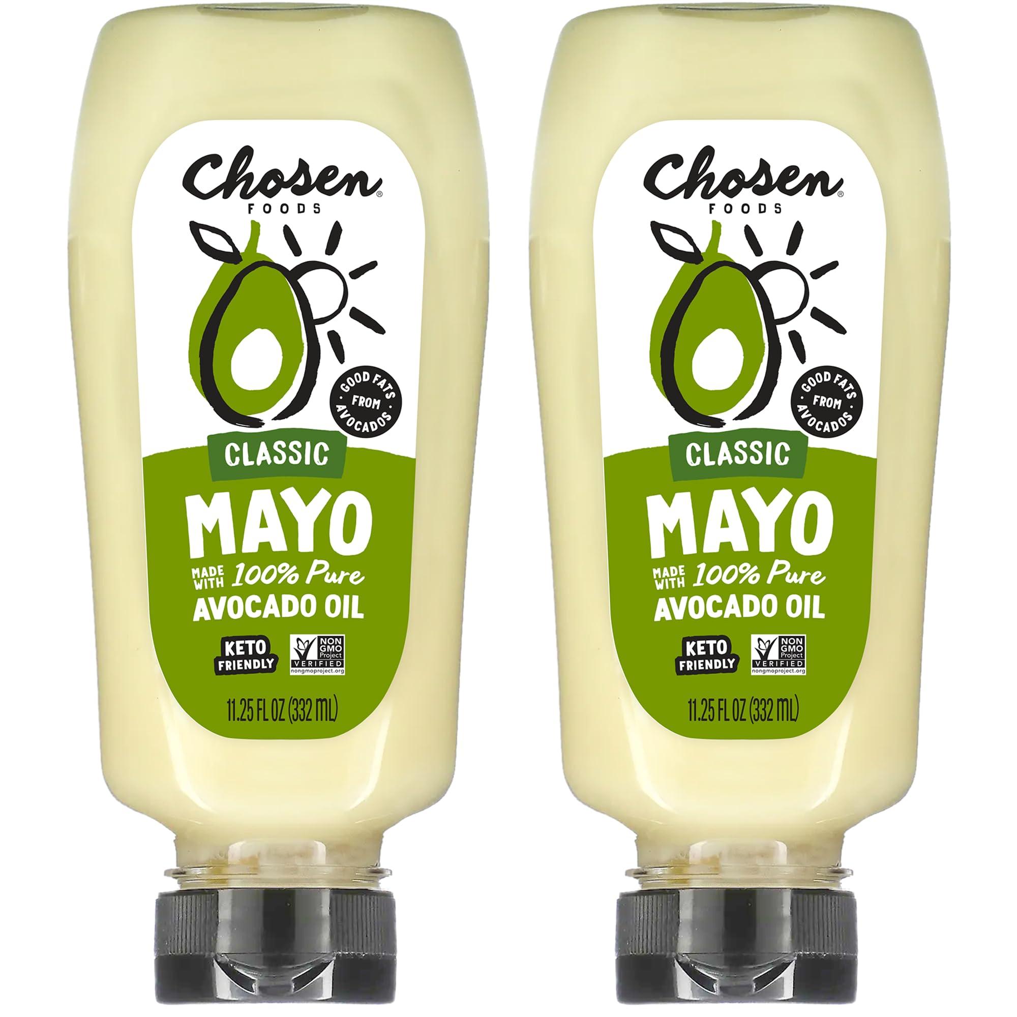 Chosen Foods Chosen Foods 100% Avocado Oil-Based Classic Mayonnaise, Gluten & Dairy Free, Low-Carb, Keto & Paleo Diet Friendly, Mayo for Sandwiches, Dressings and Sauces, Made with Cage Free Eggs (11.25 fl oz, 2 Pack)