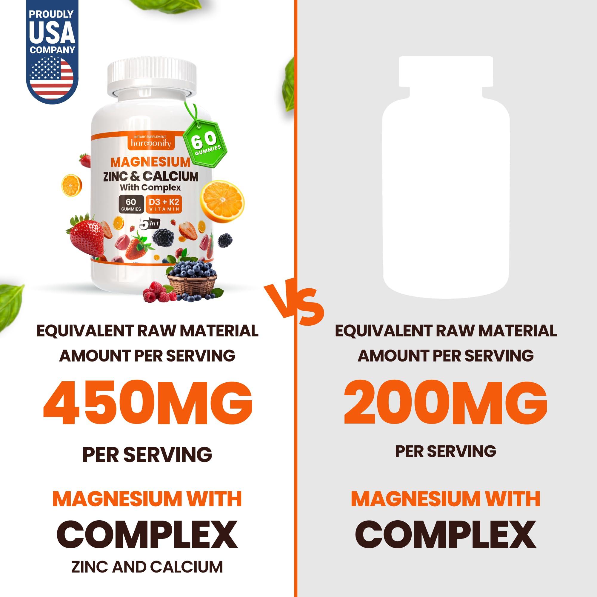 HARMONIFY HARMONIFY Magnesium Calcium Zinc with Vitamin D3 & K2 Gummies, Multivitamin for Women and Men, Bone Strength & Muscle Function, Extra Absorption Formula, 30 Days Serving