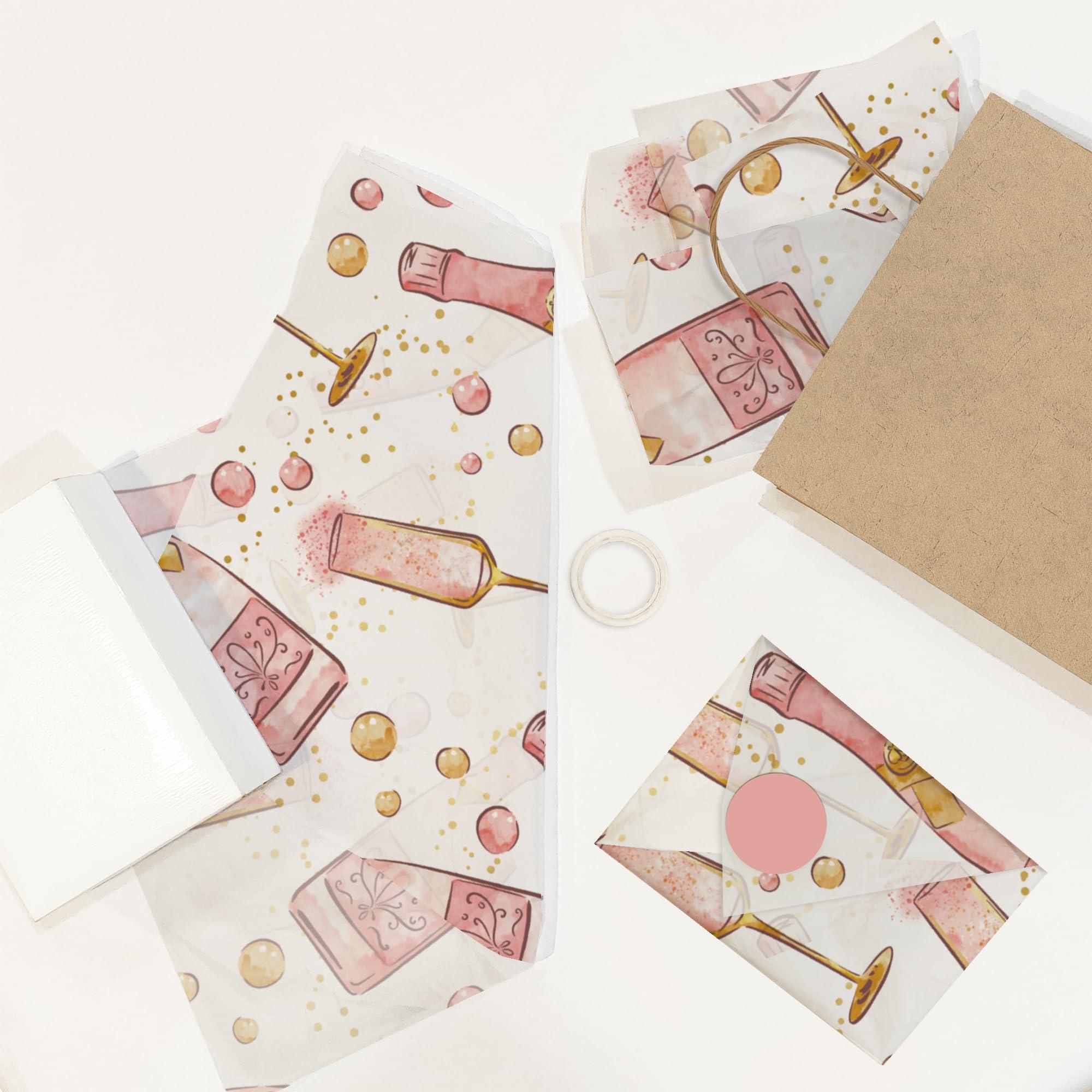 Pro Supply Global Champagne Bottles Printed Tissue Paper for Engagement Gift Bags or Boxes and Wrapping - Bulk Decorative Art Tissue Paper for Wedding Packaging and Gifting | 24 Sheets 20\" x 30\"