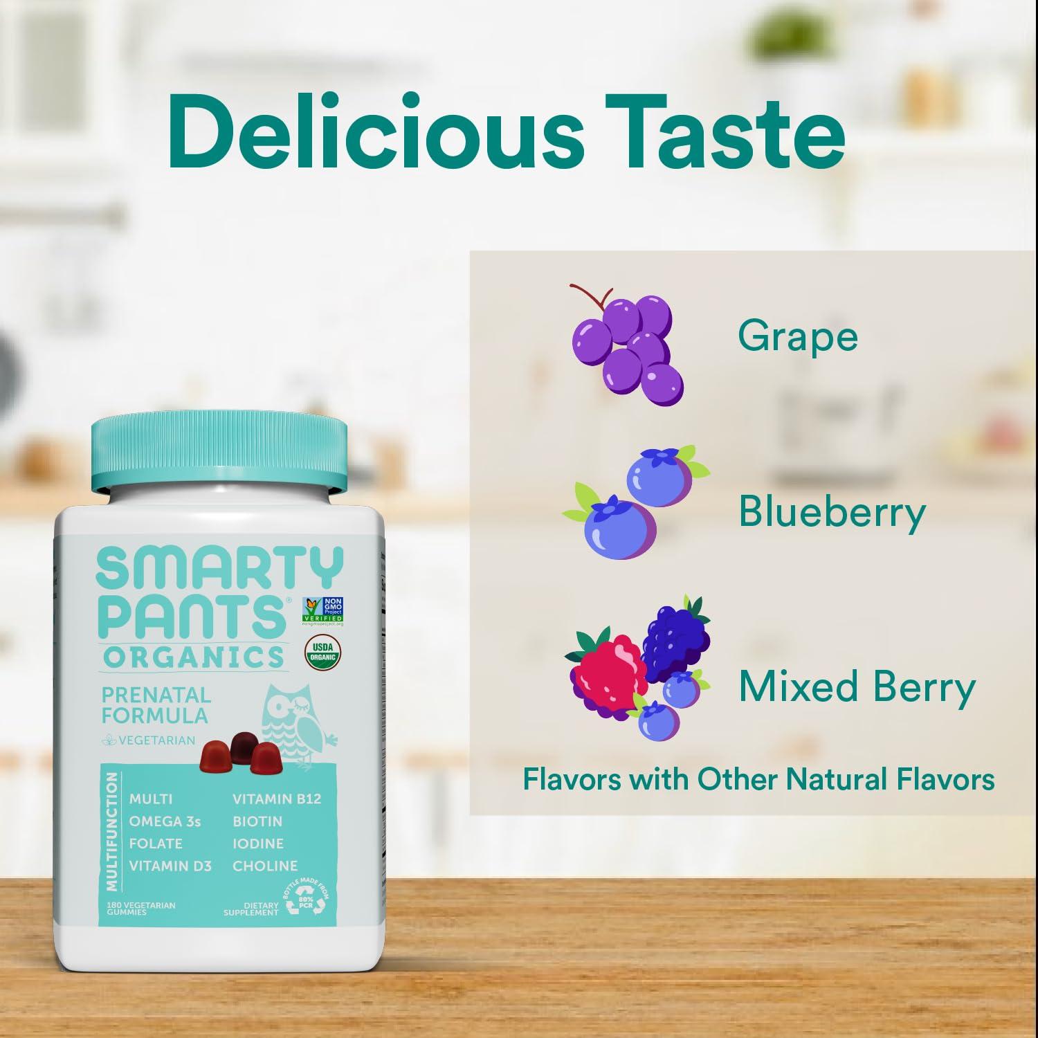 SmartyPants SmartyPants Organic Prenatal Vitamins for Women, Multivitamin Gummies: Biotin, Methylfolate, Omega 3 (ALA), Vitamin D3, C, Vitamin B12, B6, A, K2 & Zinc, Choline, Vegetarian, 180 Count (45 Day Supply)