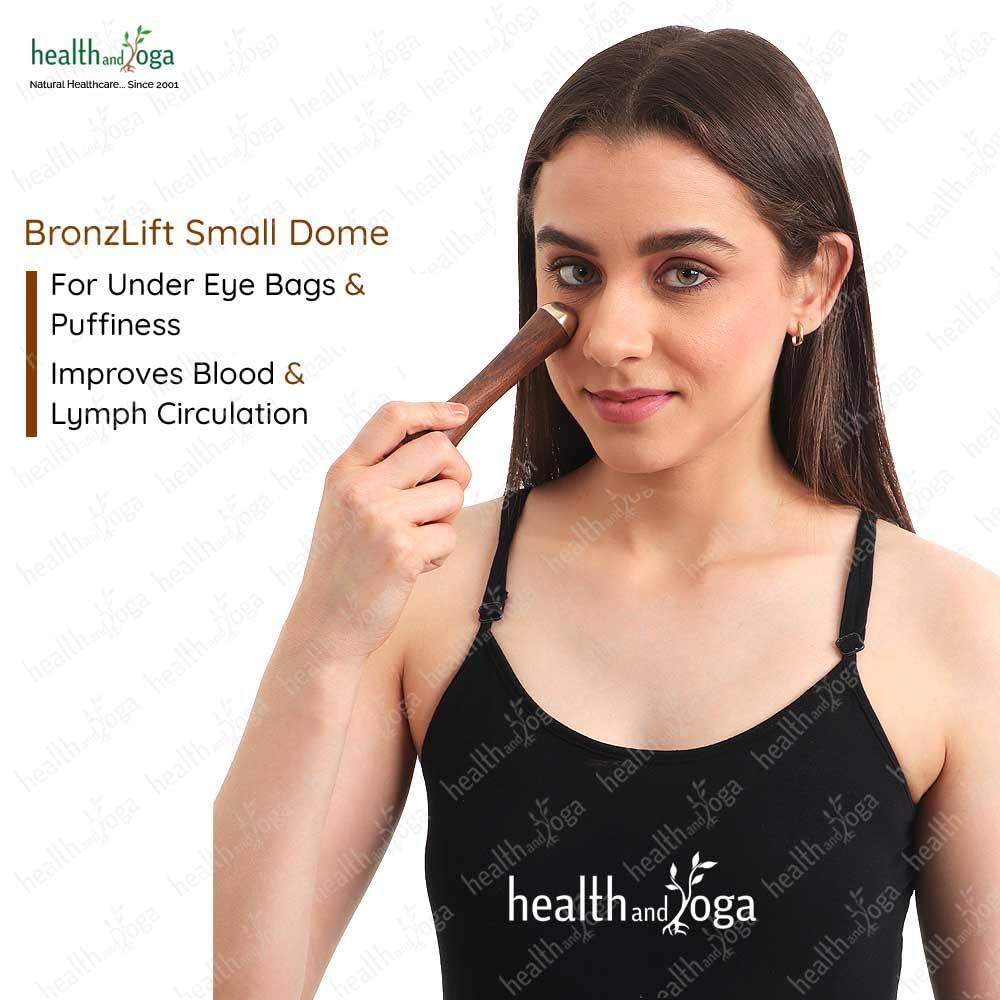 SoulGenie HealthAndYoga BronzLift Kansa Wand - Both Side Bronze Cap - Added Beauty Face Oil Vial - Ayurveda Face Yoga Beauty Tool - Facial, Neck & Under-Eye Massage Toning and Sculpting (Double Dome)